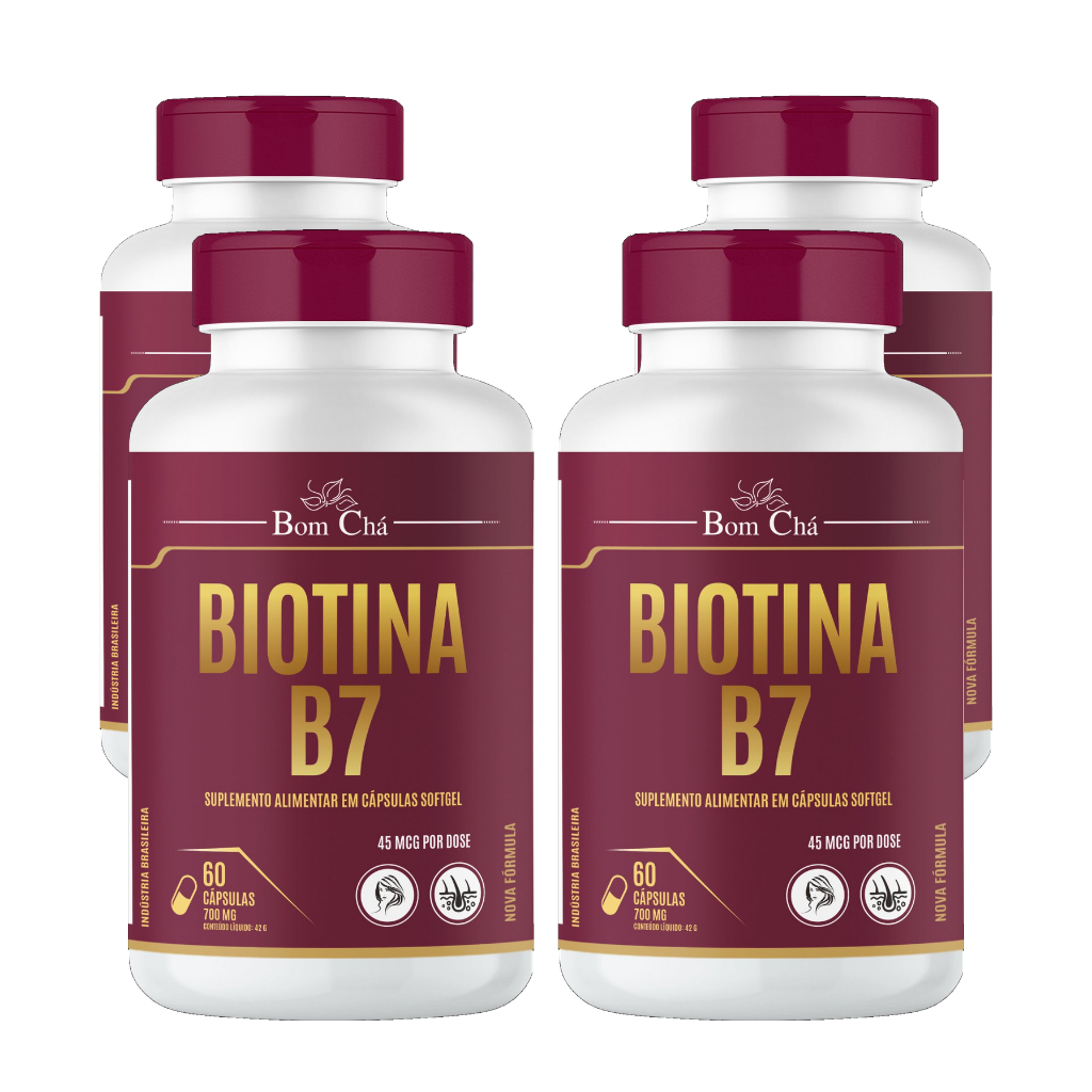 Kit 4 Biotina Super Concentrada Pote 60 capsulas em Óleo 45mcg Cresc Cabelos Unhas Pele - Softgel Mais forte da Shopee