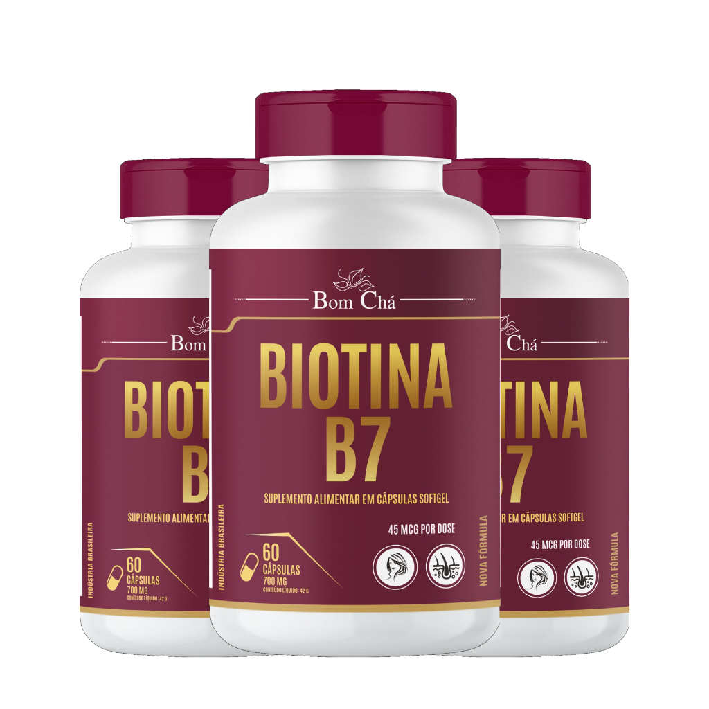 Kit 3 Biotina Super Concentrada Pote 60 capsulas Óleo 45mcg Cresc Cabelos Unhas Pele - Em Softgel Mais forte da Shopee