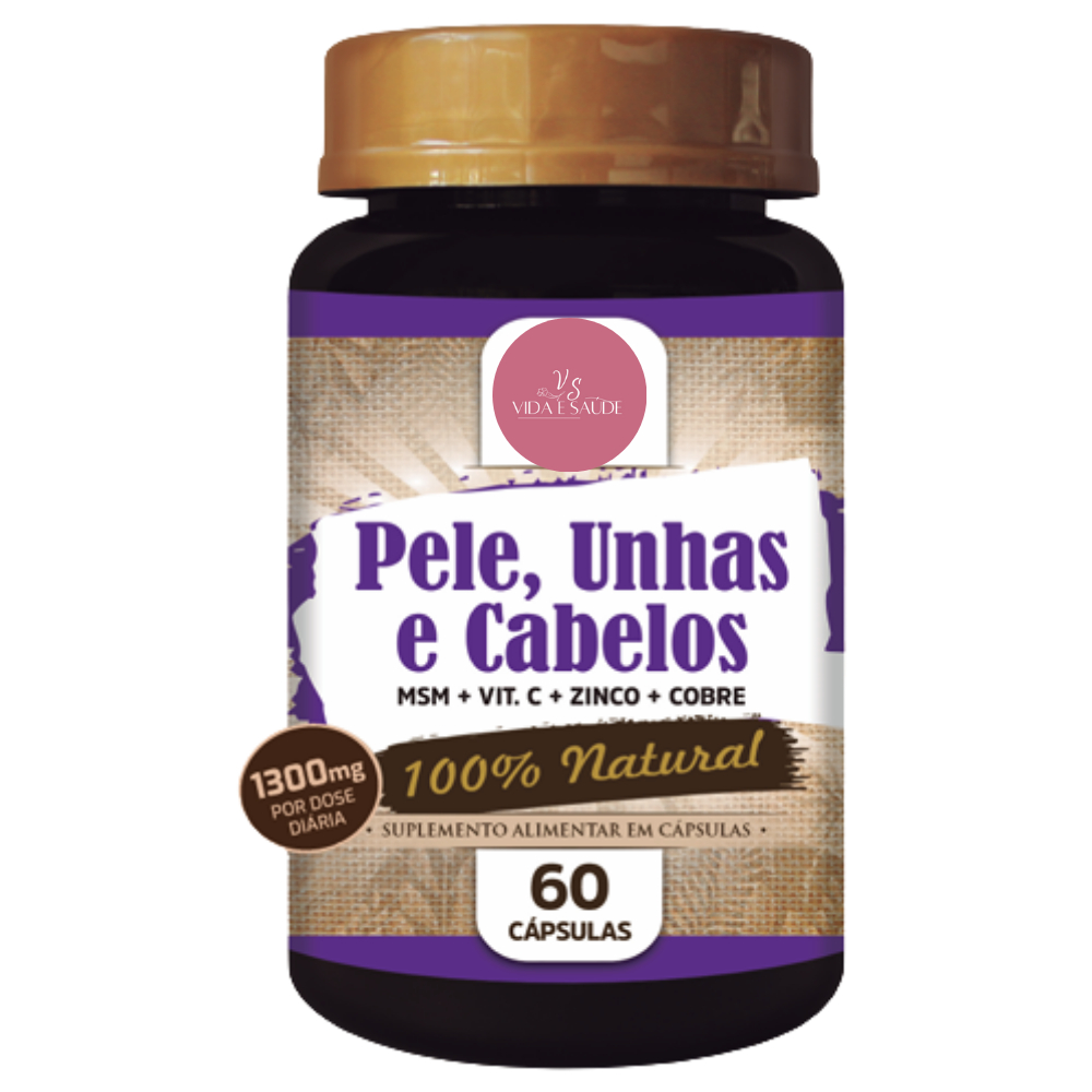 Pele Bonita, Unhas fortes, Cabelos fortes - 60 cápsulas 1.300mg Suplemento Alimentar