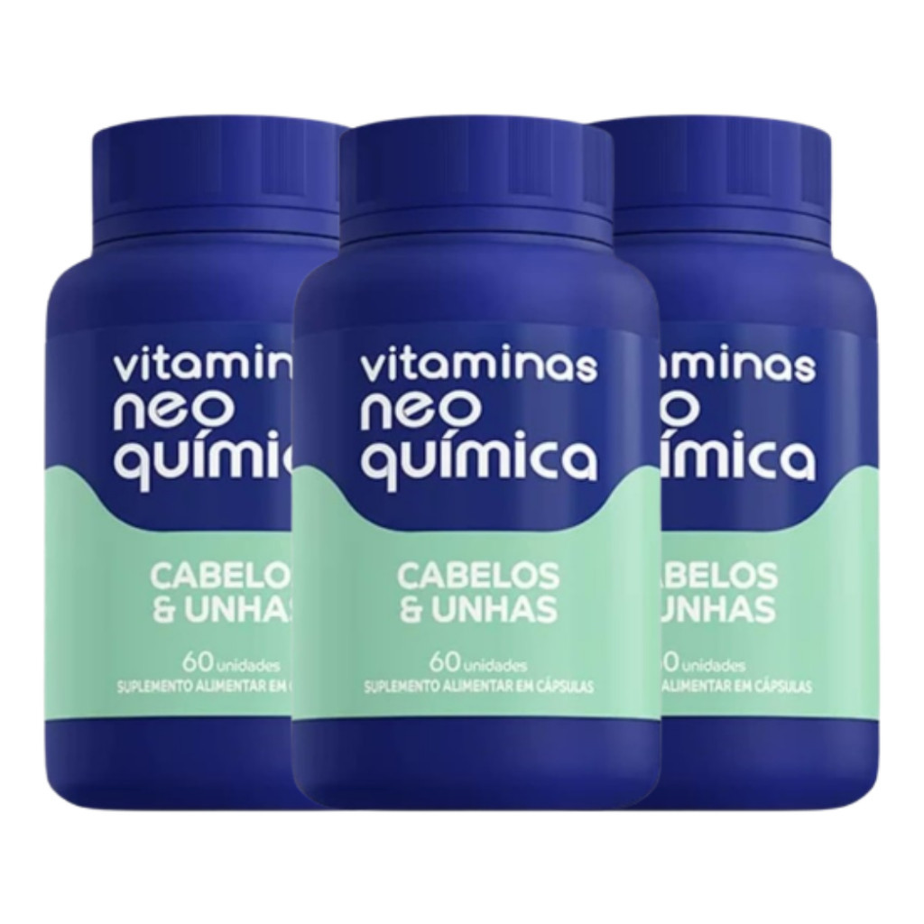 Kit 3 Cabelos Fortes e Unhas Resistentes com Neo Química – 60 Cápsulas
