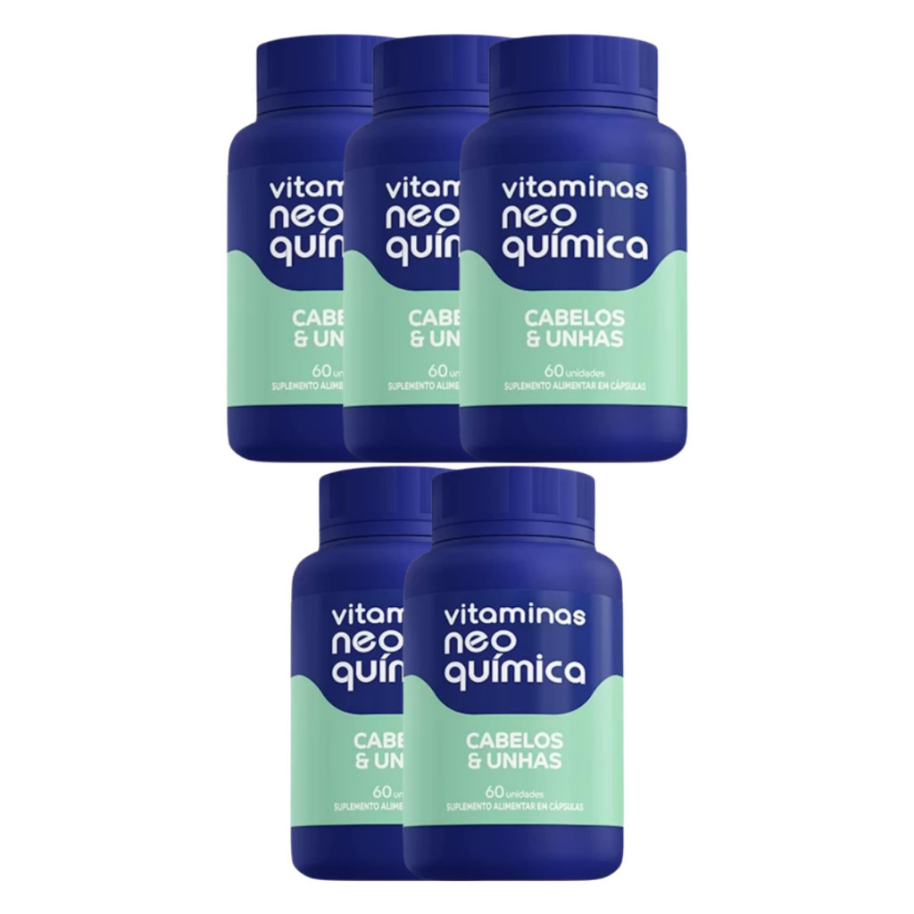 Kit 5 Neo Química – Vitaminas para Cabelos e Unhas Fortes – 60 Cápsulas