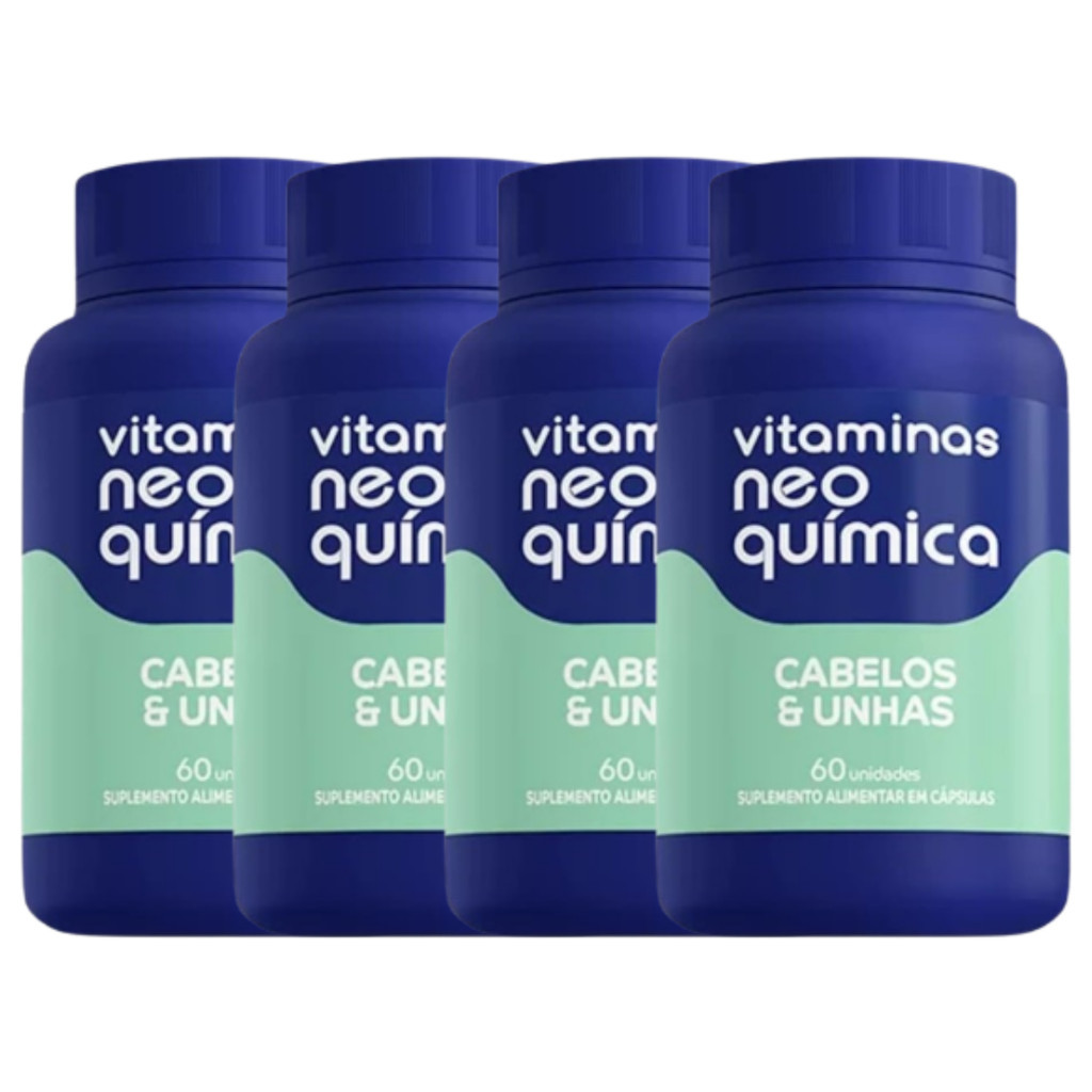 Kit 4 Cabelos e Unhas Fortes com Neo Química – Polivitamínico 60 Cápsulas