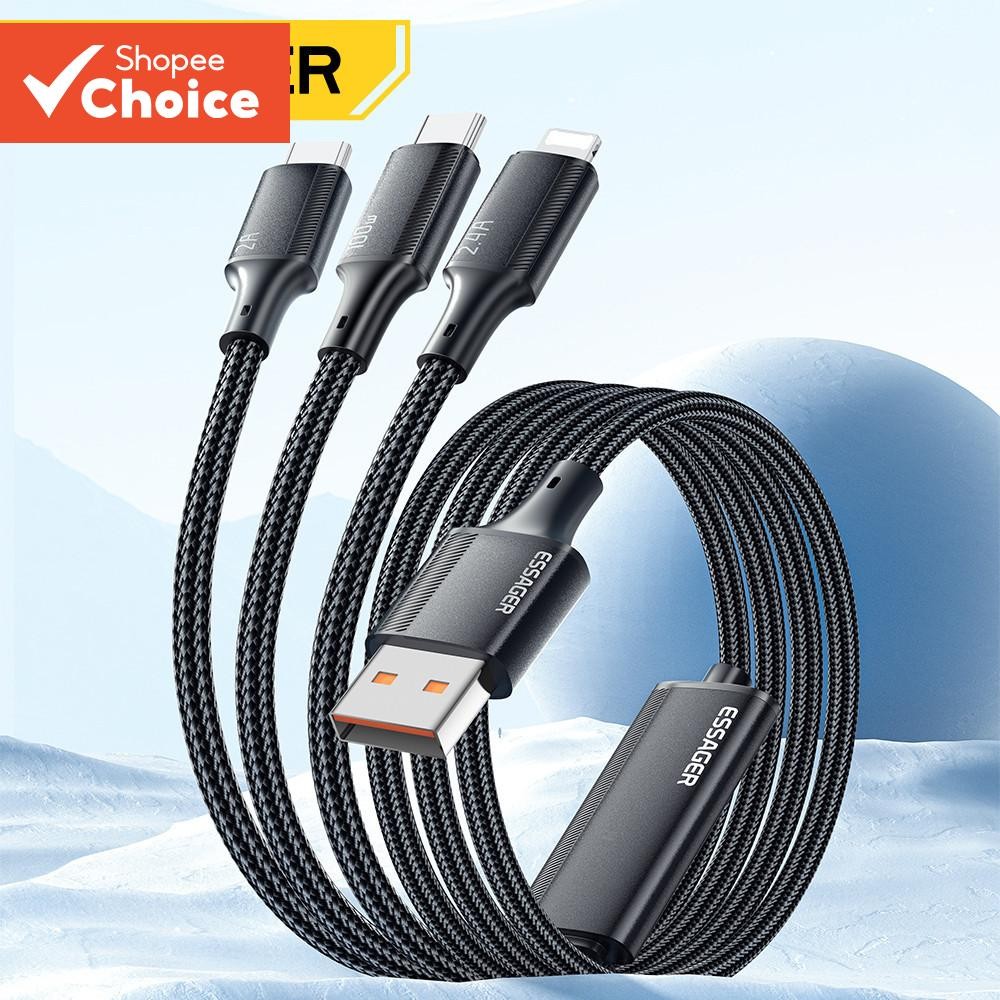 Essager 7A 100W 3 Em 1 Cabo USB Tipo C Micro Iph Plug Fio Para Max SamsungXiaomiHuawei Mate 60 Pro De Dados Celular