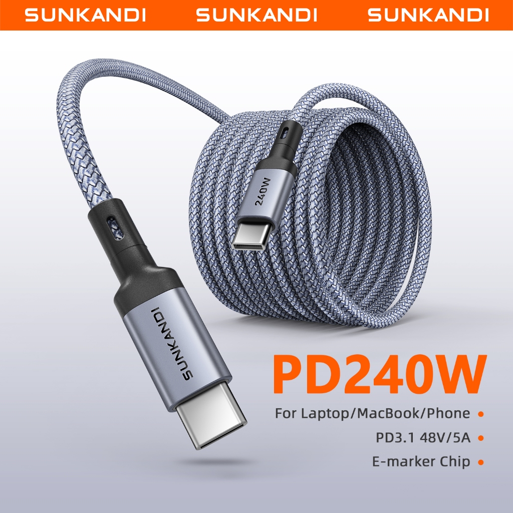 SUNKANDI 240W USB c Para Cabo Tipo-PD 3.0 De Carregamento Rápido chip E-Marker Embutido MacBook Samsung Telefone Móvel C