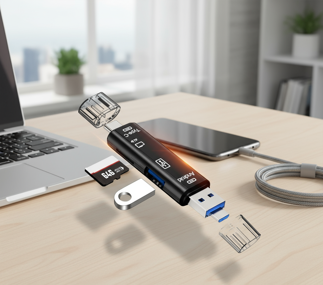 Adaptador OTG 5 em 1 Leitor de Cartão USB Tipo C Micro TF SD para Celular e Computador