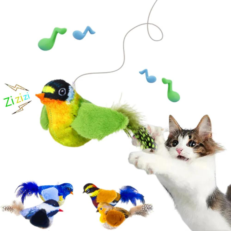 Brinquedo interativo de pelúcia em formato de pássaro para gatos, pendurado e com apito, diversão para gatos dentro de