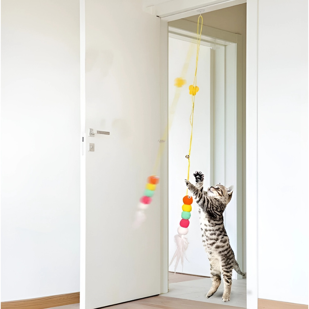 Brinquedo Gato Suspenso Pendurar Na Porta Elástico Interativo Lagarta  Pena Sino Exercício Divertido