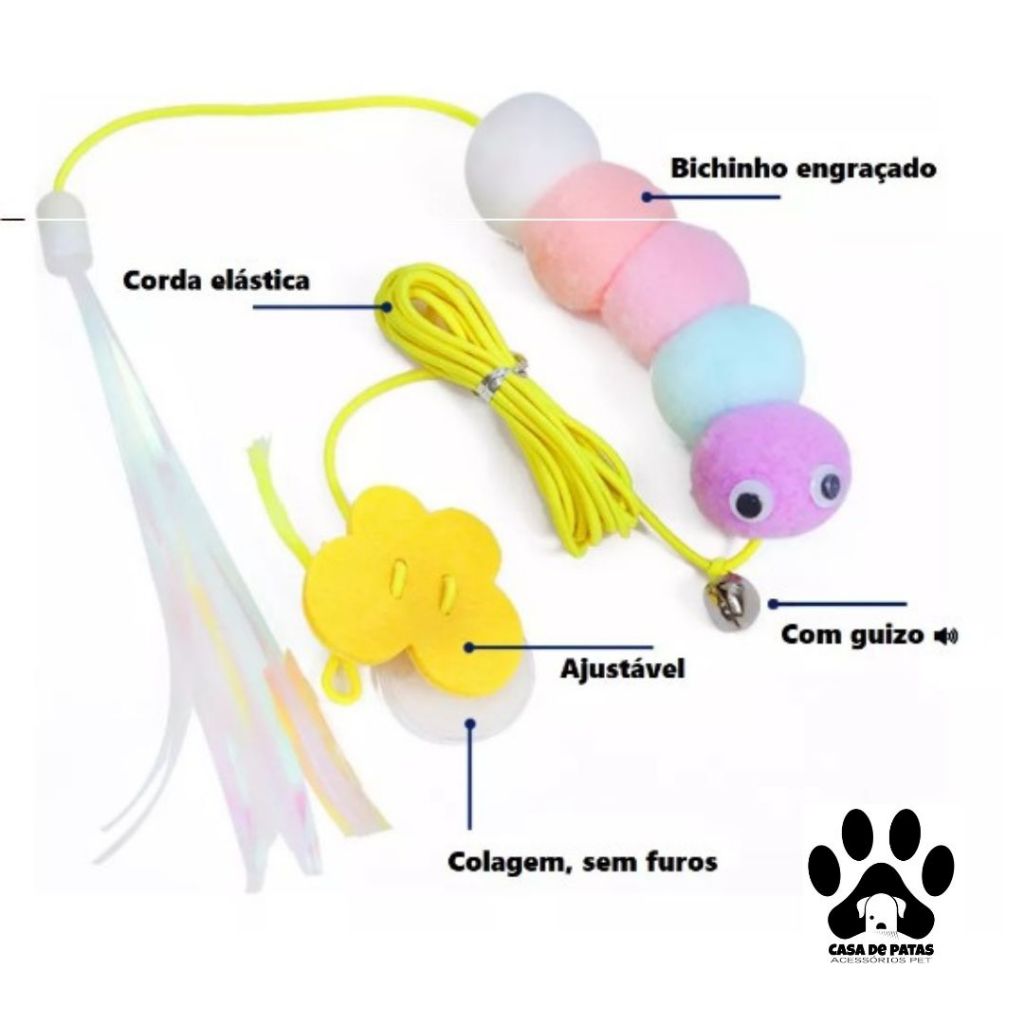 Brinquedo com Elástico Para Gato Interativo De Pendurar na Porta Com Sino Divertido