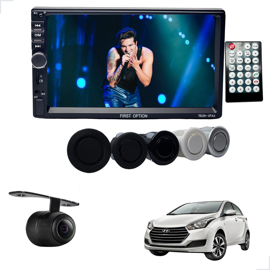 Rádio MP5 CarPlay Android Auto + Câmera e Sensor Ré HB20 2012 2013 2014 2015 2016 até 2022