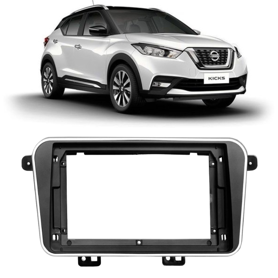 Moldura Painel Nissan Kicks 2016 Preto C/ Friso Prata Multimidia 9 Polegadas Som De Tela Automotivo Carplay Android
