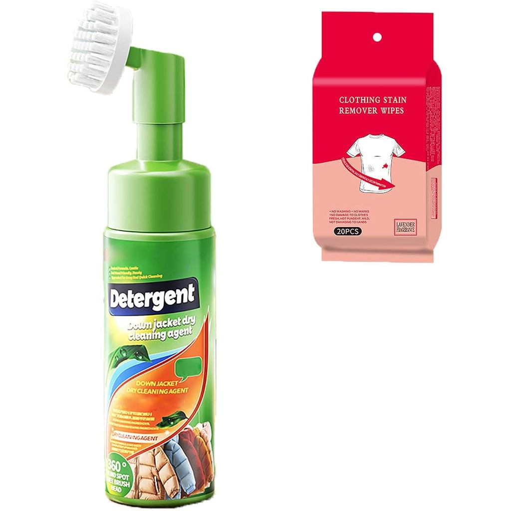 No-Rinse Down Jacket Cleaner With Brush, Multi-Purpose Stain Dry Foam Cleaner Rinse-Free And Stain Removal Wet Wipes, Cl
