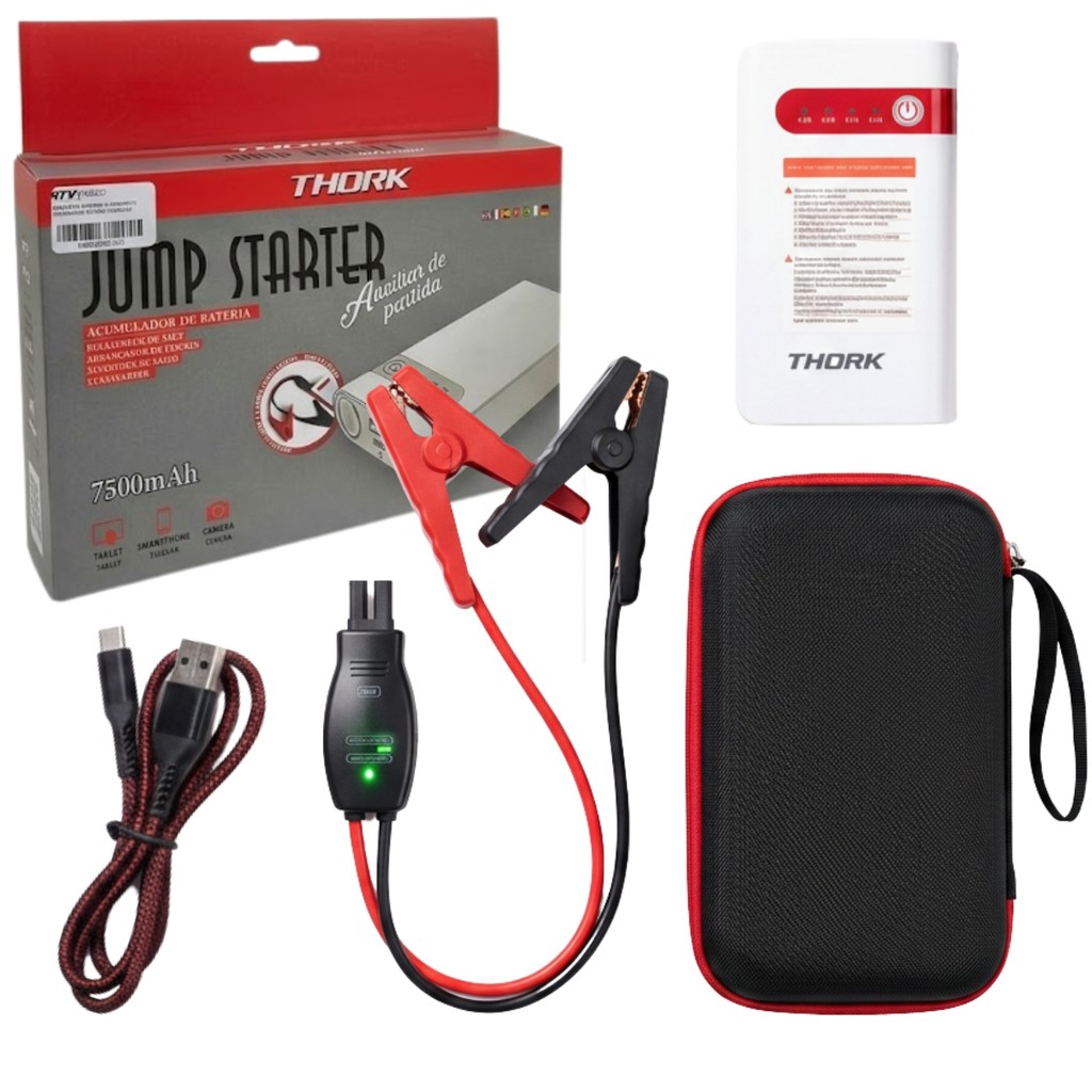 AUXILIAR DE PARTIDA AUTOMOTIVO CARREGADOR BATERIA VEICULAR THORK TECH ONE 7500MAH POWER BANK 12V