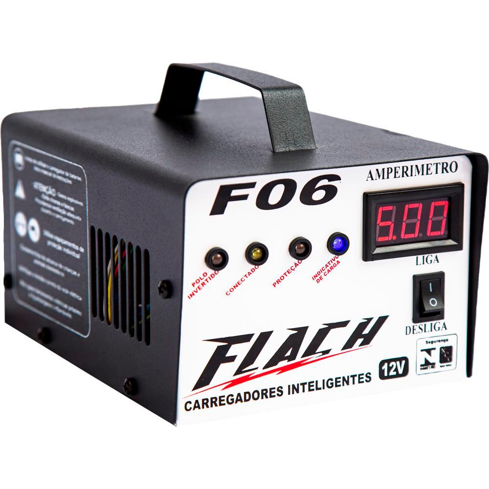 CARREGADOR DE BATERIA INELIGENTE AUTOMOTIVO FLACH F06 6Ah 6A PICO BIVOLT AUTOMATICO AUX DE PARTIDA 12V
