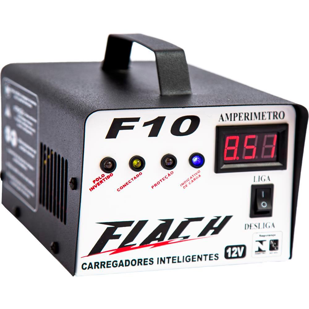 CARREGADOR DE BATERIA INTELIGENTE AUTOMOTIVO FLACH F10 10Ah BIVOLT 10A PICO 12V AUX PARTIDA