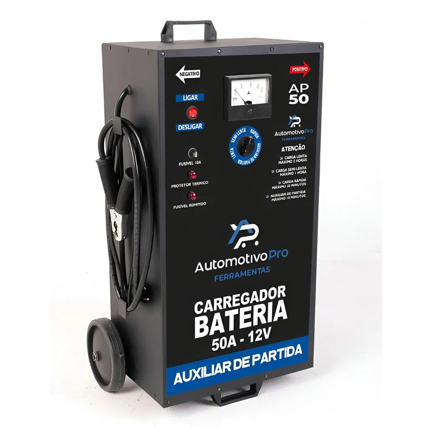 Carregador De Bateria Automotivo 50A 12V Bivolt Partida Rápida/Lenta