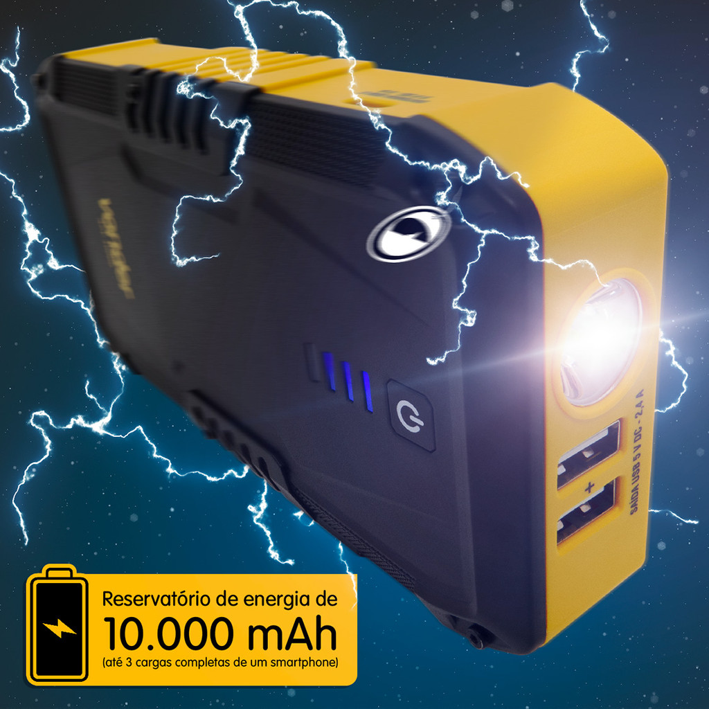 Auxiliar Partida Portátil 12V Vonder p/ carros motos lanchas com lanterna USB