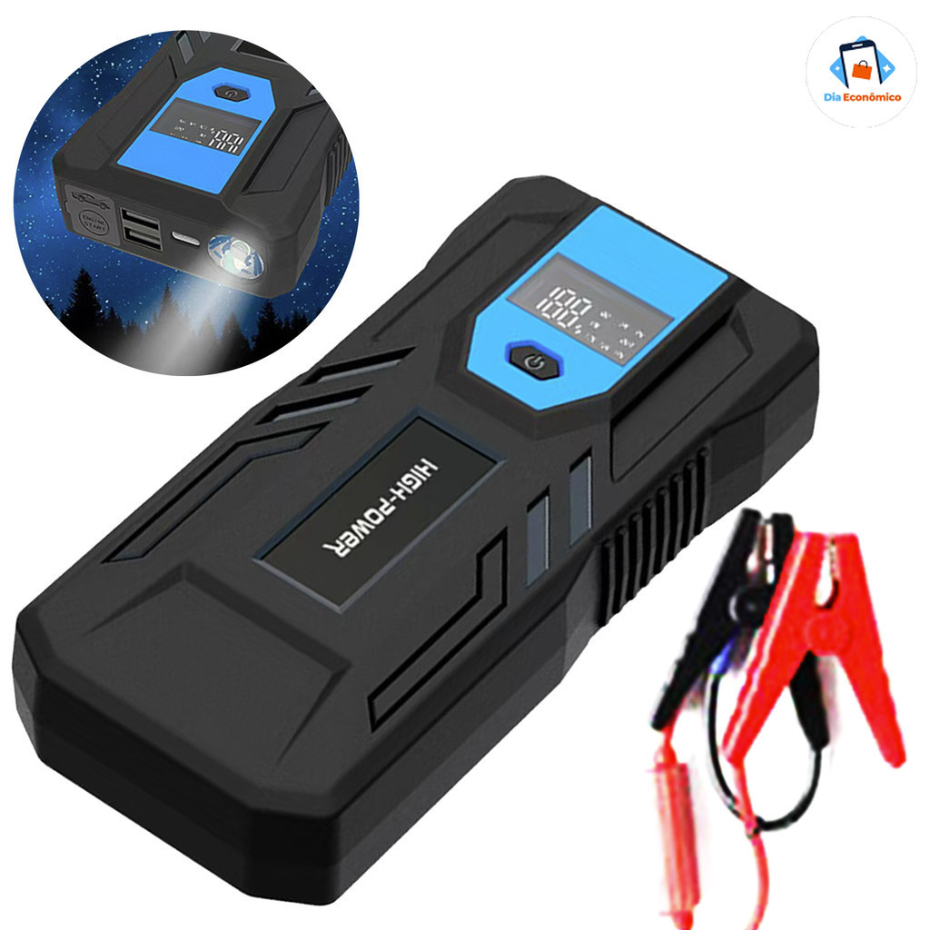 Bomba Ar Inteligente Portátil 12V Super Potente 300PSI Cabo Partida Emergência Carro Moto