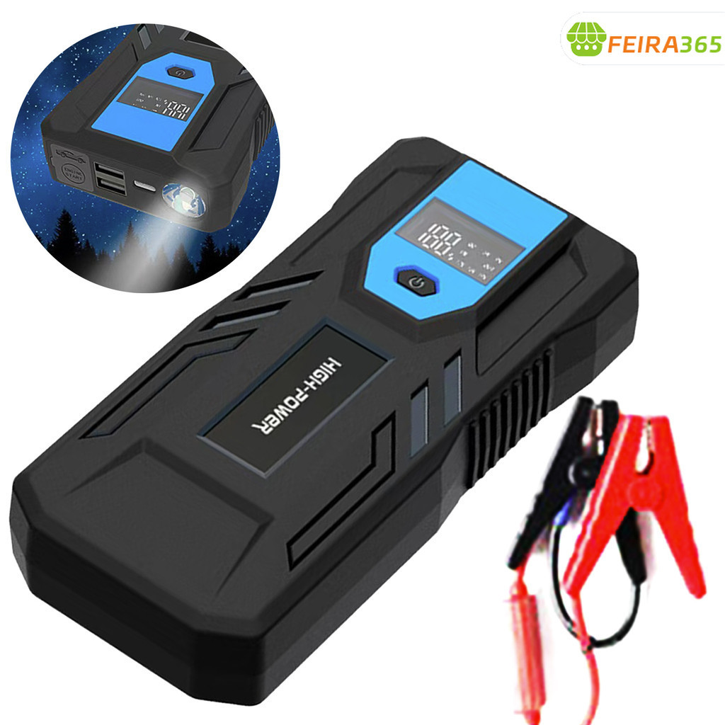 Bomba Ar Inteligente Portátil 12V Super Potente 300PSI Cabo Partida Emergência Carro Moto