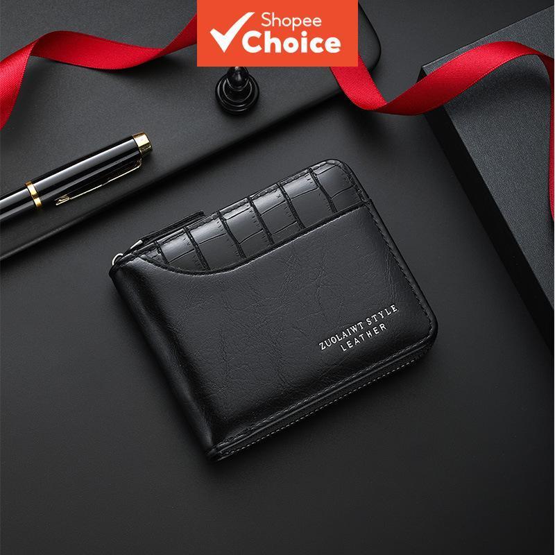 Carteira Curta Masculina Negócios Moda Retalhos Couro Bifold Casual Titular Do Cartão Bolsa De Moedas