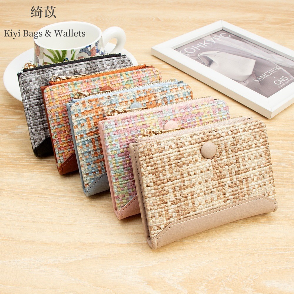 Senhoras carteira colorida tecido moda curta moeda bolsa titular do cartão feminino High-End senhoras titular do cartão