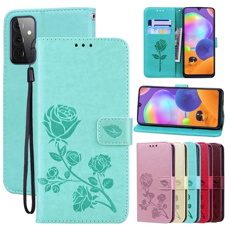 Rosa Gravação Carteira De Couro Caso Da Aleta Para Samsung Galaxy A91 A81 A71 A51A41 A31 A21s A11 A01 Núcleo Titular Do