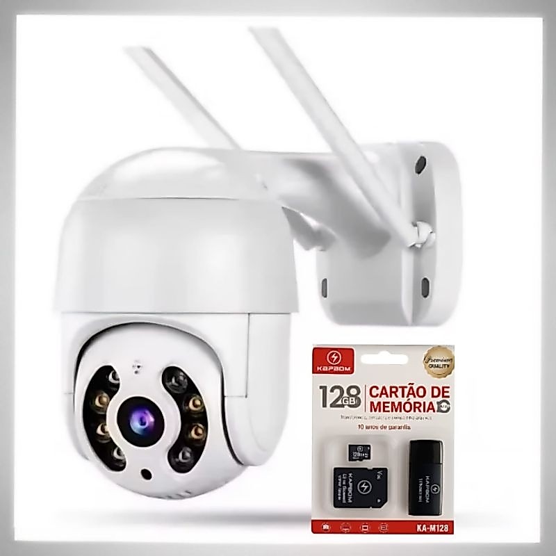 Kit Camera Ip Icsee Wifi + Cartão De Memória Sd 128gb
