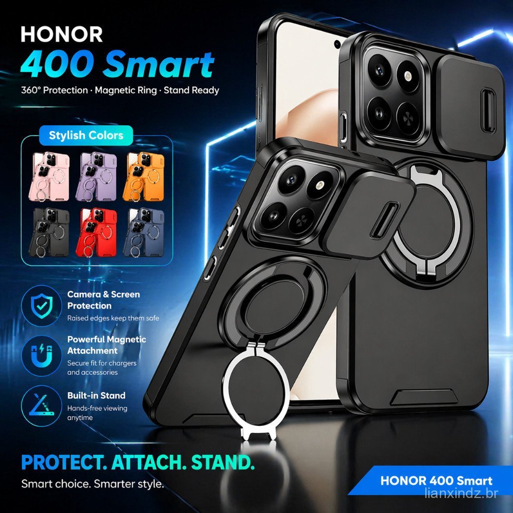 Honor 400 Smart/Pro/Lite Capa Armadura À Prova De Choque Suporte De Anel Magnético Proteção De Lente Durável Para Telefo
