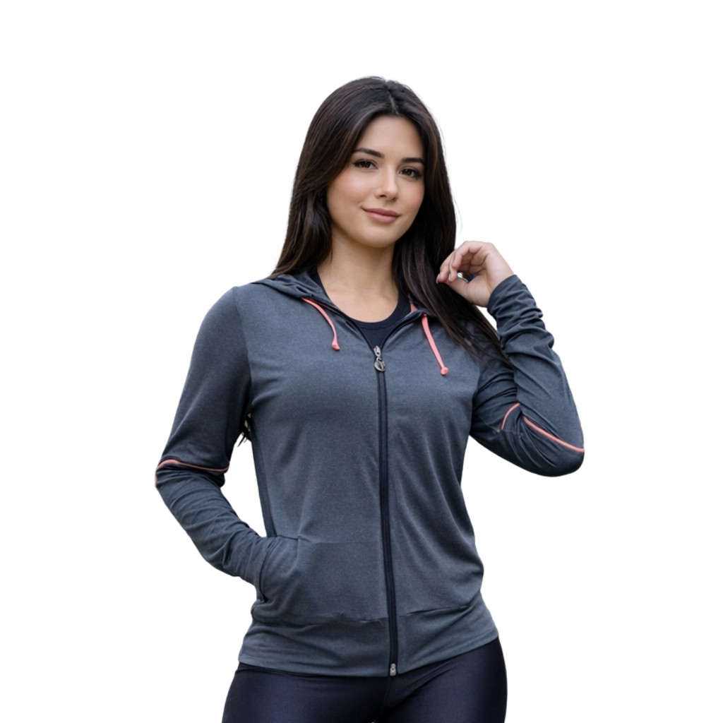 Jaqueta Fitness Dry Fit com Capuz e Detalhes