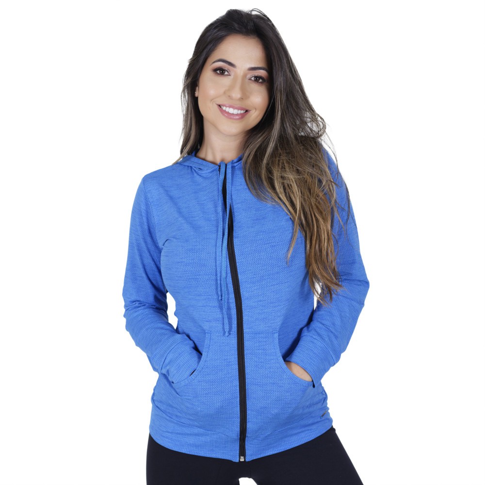 Casaco Feminino Com Zíper Comprido Fitness Casual Dry Fit Bolso na Frente E Capuz Orbis