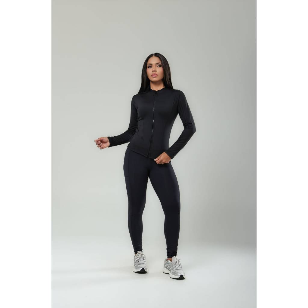 Casaco Feminino Poliamida Dry Fit com Zíper Manga Longa Fitness Academia