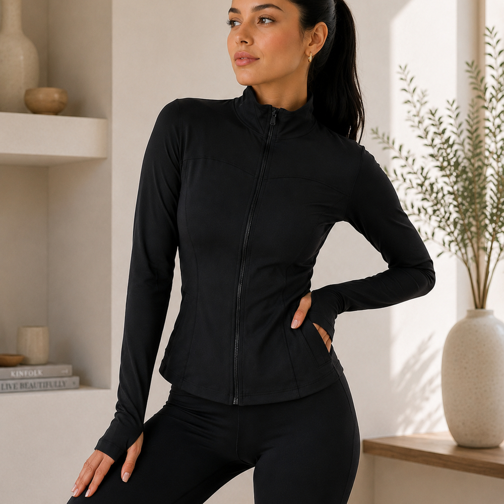 Casaco Dryfit Feminino Slim Proteção UV Academia Treino Fitness Zíper Manga Longa Premium Modeladora Dry Fit Casual