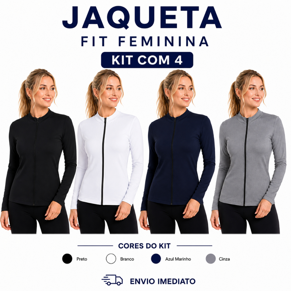 Kit 4 Casaco Dryfit Casaquinho Proteção Solar Zíper Slim Blusa Térmica Treino Academia Feminina