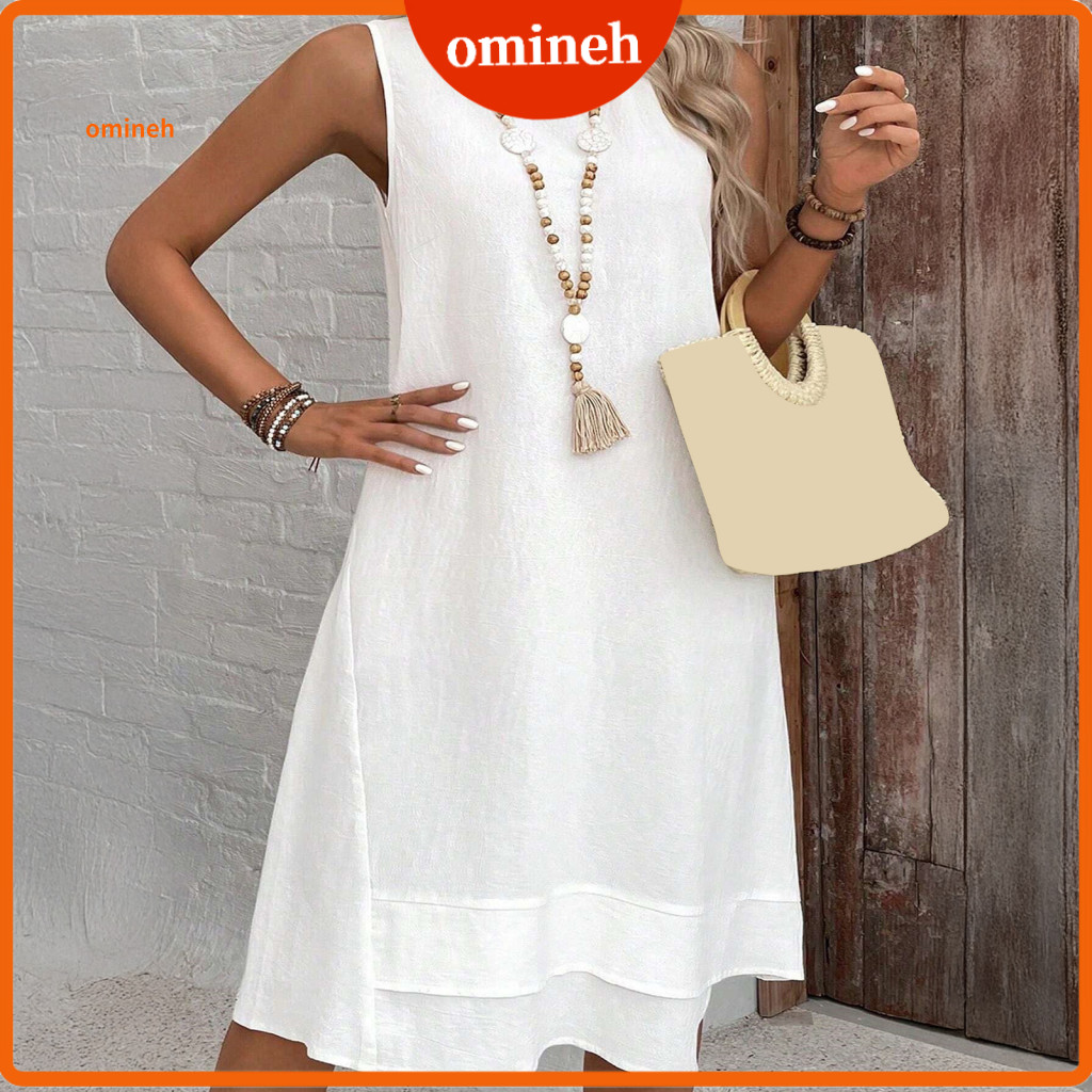 Comfortable Dress High-quality Polyester Spandex Women’s Summer Midi Crew Neck Shift Sundress Beach Vacation Holiday T