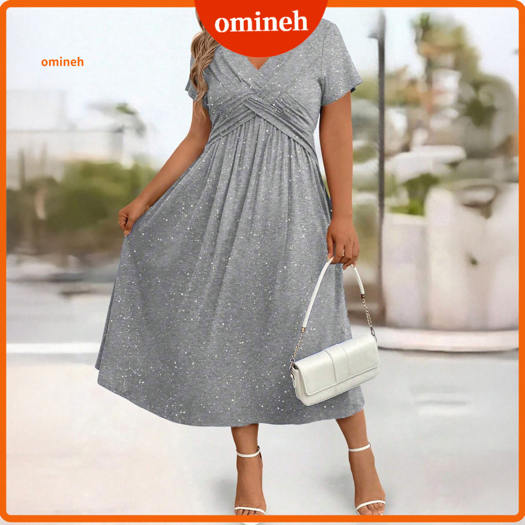 Polyester Spandex Dress Elegant Women's Women’s Glitter Sparkly Summer – Twist Front V-neck Flowy Beach Sundress Sho