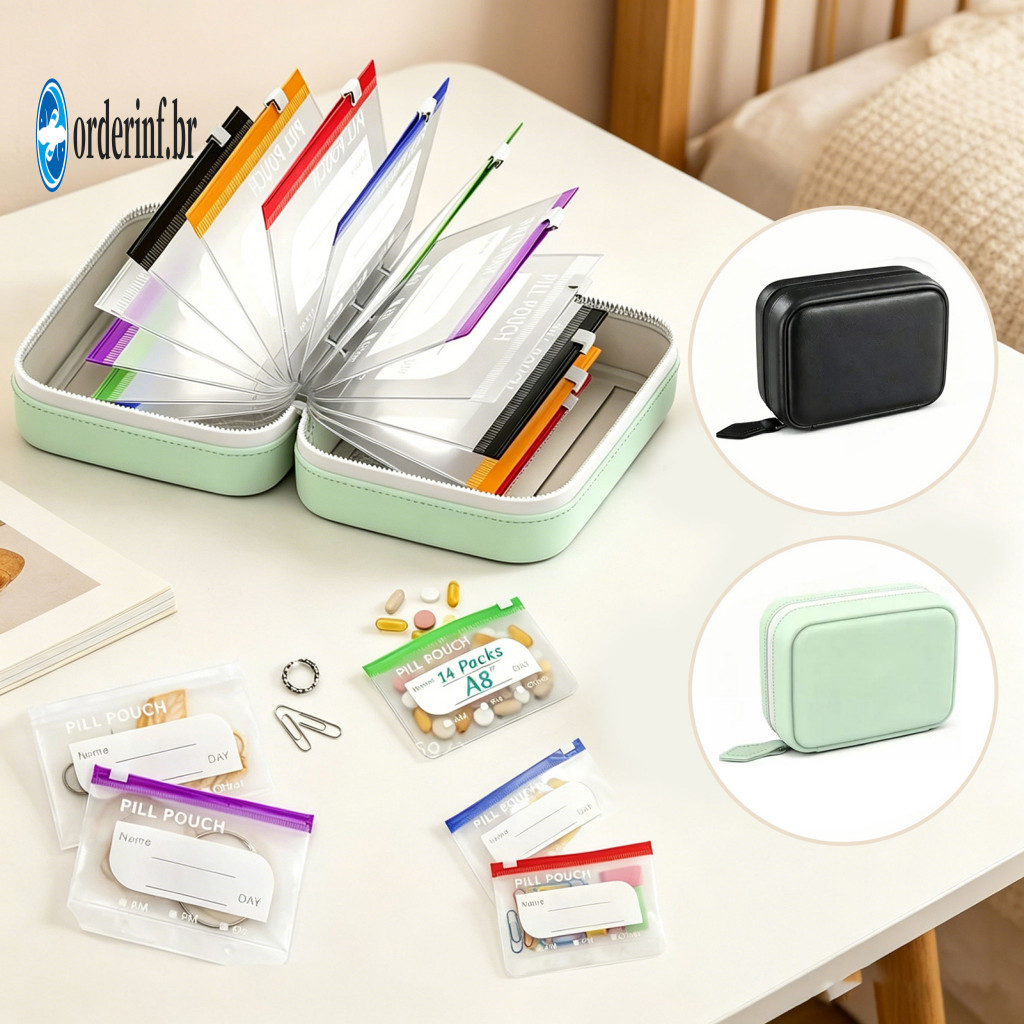 Pill Organizer Bag Portable Storage Waterproof Travel Set with Zippered Clip Box – Medicine for Outdoor Use and for So