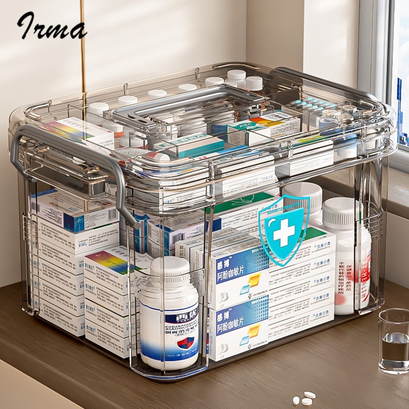 Caixa Medicamentos Multicamadas Portátil Familiar Transparente Grande Capacidade