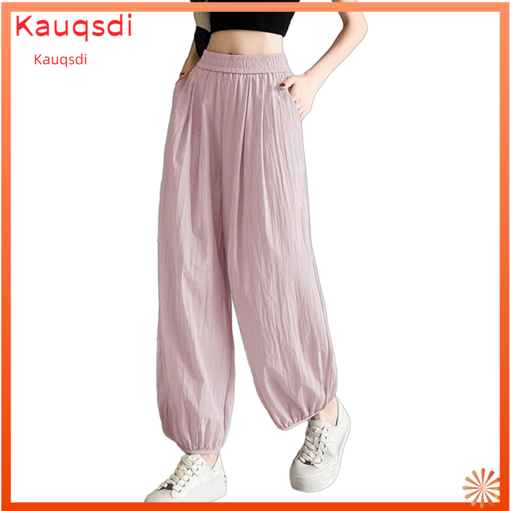 Women Elastic Waistband Pants Easy Care Slacks Women’s Wide Leg Harem with Anti-wrinkle Loose Fit Trousers Travel Work