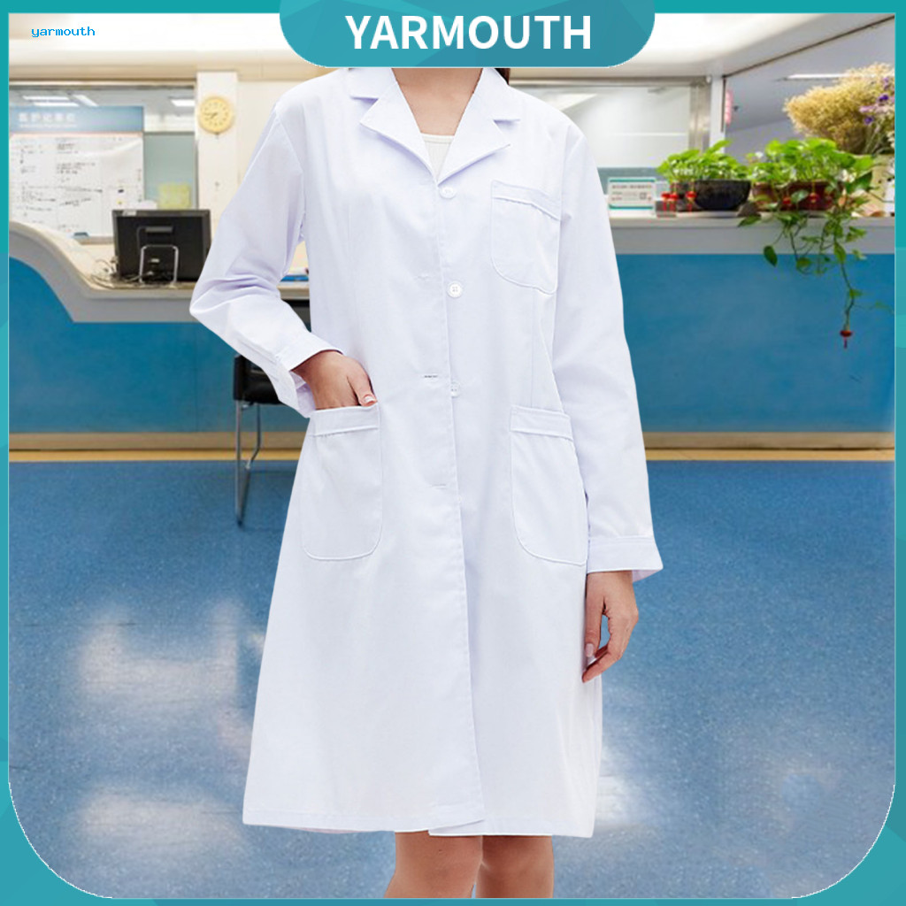 Men V-neck Doctor Coat Anti-dirty White Lab Long Sleeve Unisex Anti-fouling Medical Work Jacket with Multi Pockets for a
