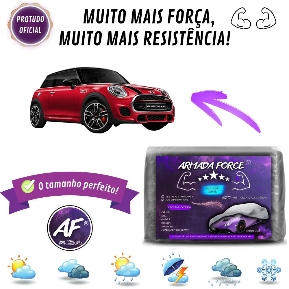 Capa Cobrir MINI JOHN-COOPER-WORKS ARMADA FORCE Forrada Impermeável Protege Sol Chuva Poeira Anti-UV