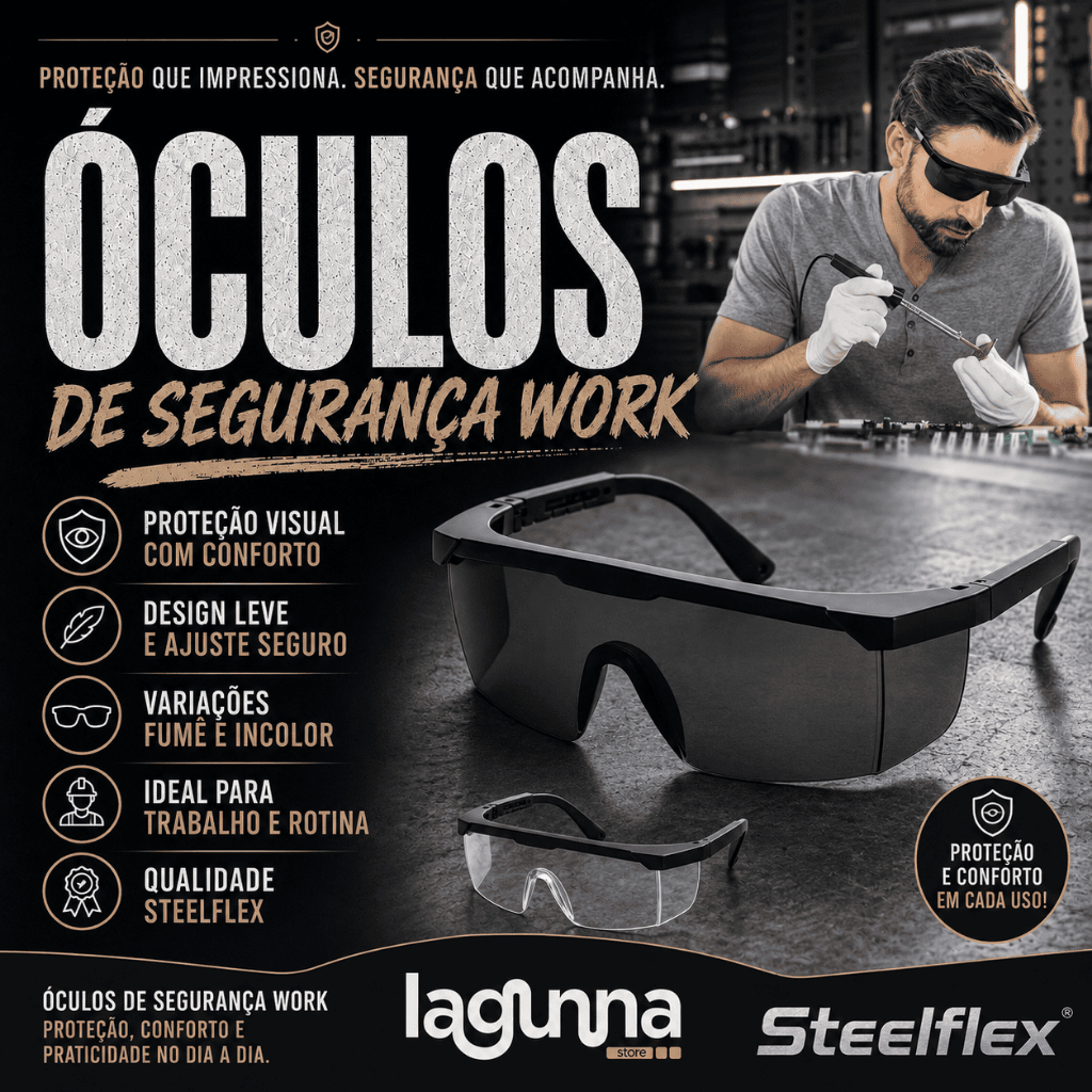 Kit 2 Óculos De Segurança Work Steelflex EPI Com Proteção UV Anti-Risco CA