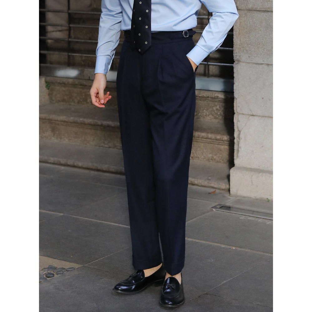 [Três cores] Estilo italiano Slim-fit cintura alta Anti-rugas Drape Nápoles Commuter Work Straight Curling Wool