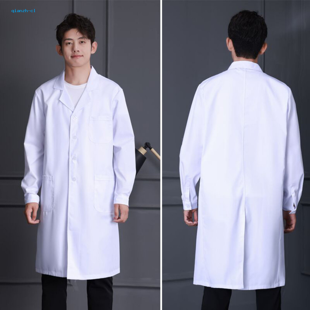 Women Multi-pocket Coat Anti-dirty White Doctor Lab Long Sleeve V-neck Unisex Anti-fouling Medical Work Jacket with Mult