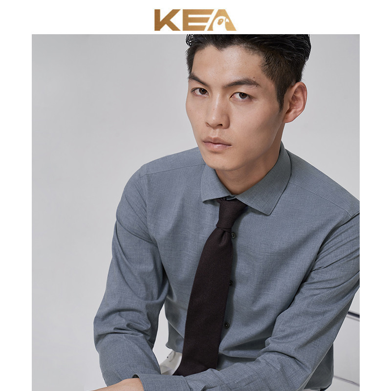 KEA Camisa masculina de manga comprida de algodão puro Slim-fit Windsor Collar Business Professional Work Tooling Anti-W