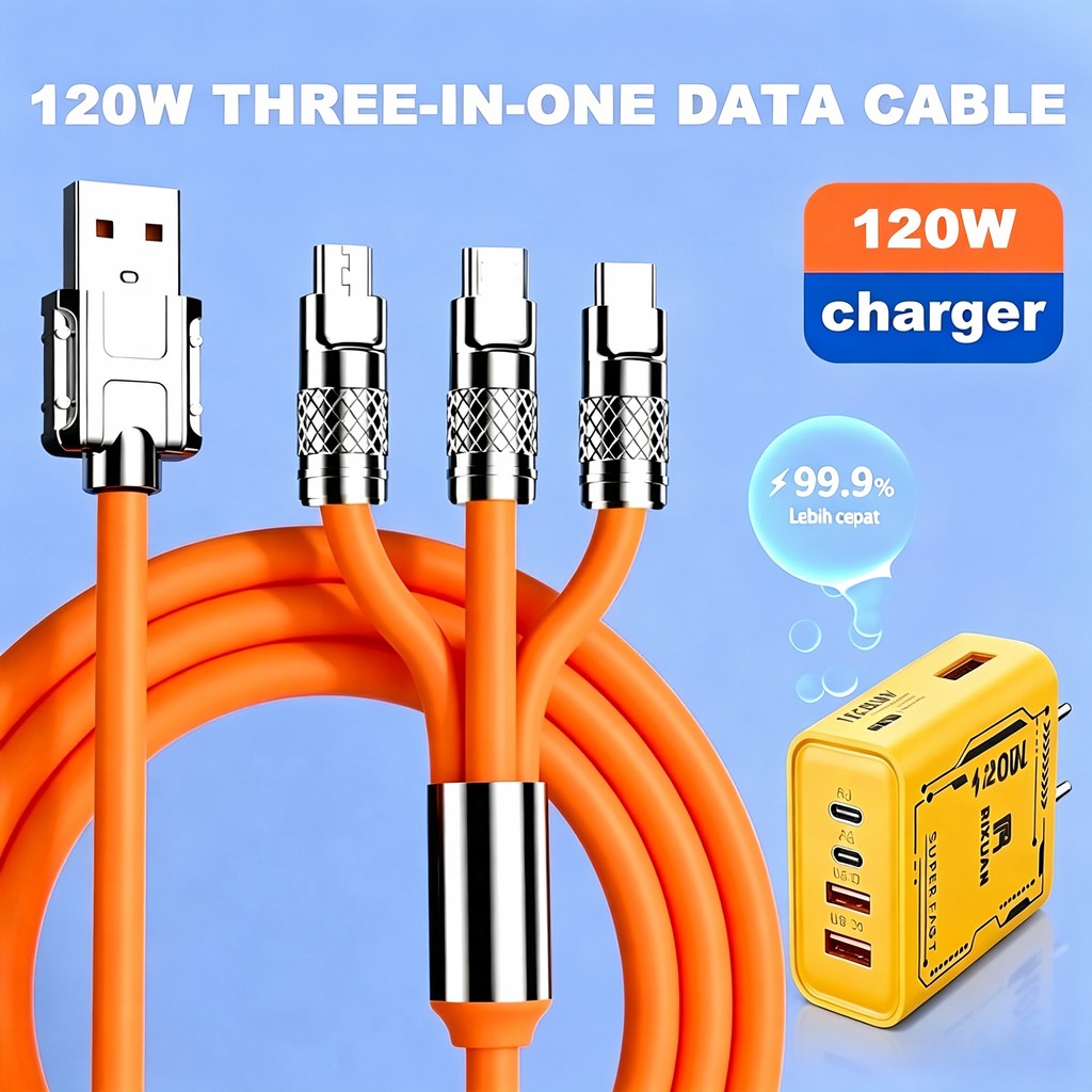 Fast charging 120W port adapter Type-C data cable for iPhone ios USB Androi three in one