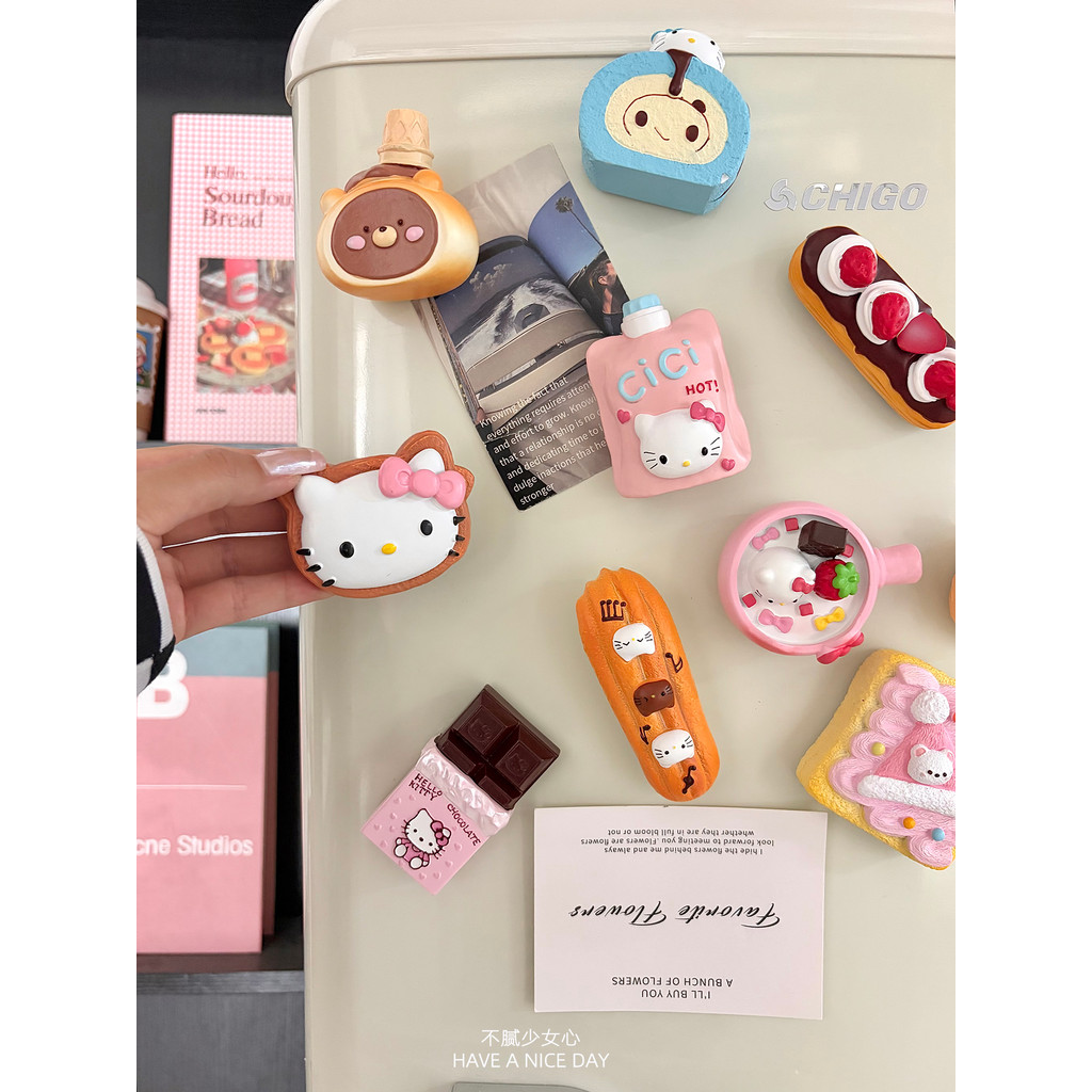 Bonito tridimensional cabeça de gato bolo geladeira adesivos magnéticos forma sobremesa decoração criativa adesivos magn