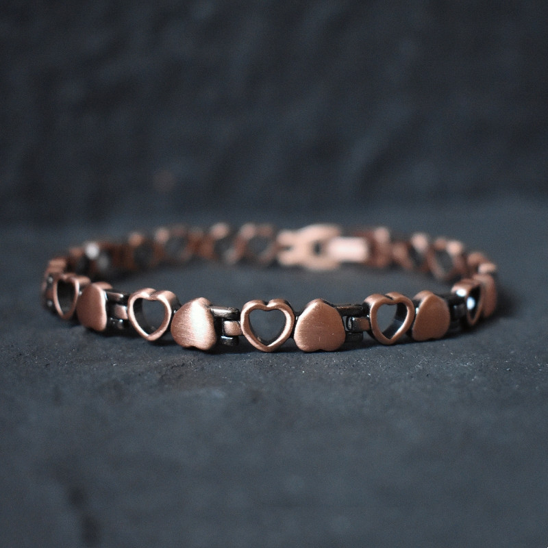 Energia magnética senhoras pulseira em forma de coração corrente puro cobre pulseira senhoras estilo 21.5cm terapia magn
