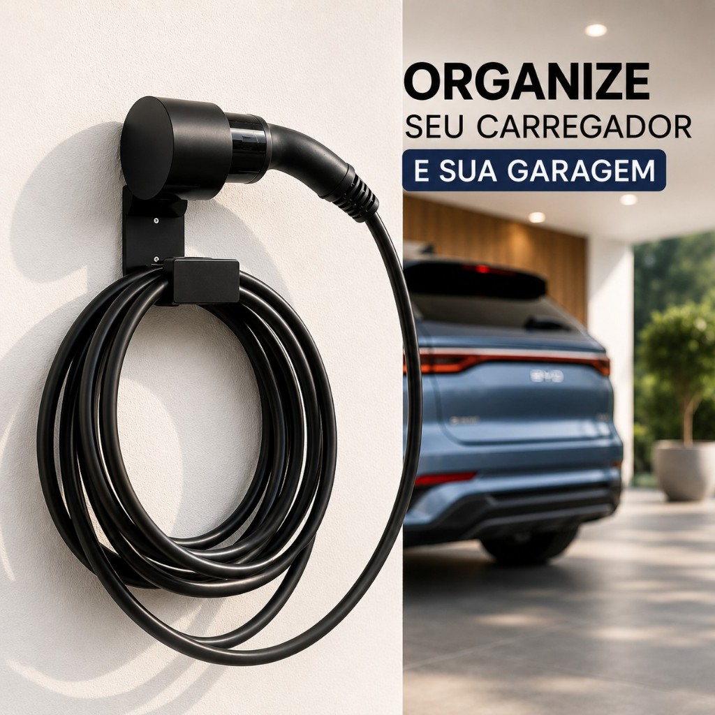 Suporte Carregador Carro Elétrico Universal Tipo 2 Original Organizador de Parede Premium