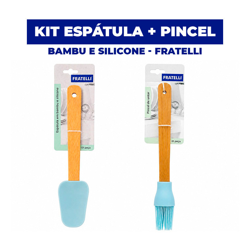 KIT PINCEL DE UNTAR + ESPÁTULA EM BAMBU E SILICONE FRATELLI