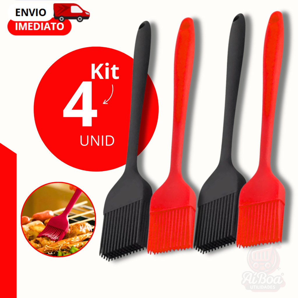 Kit 4 Pincel de Silicone Multiuso para Cozinha e Churrasco Ideal para Untar e Grelhar Resistente e Flexível
