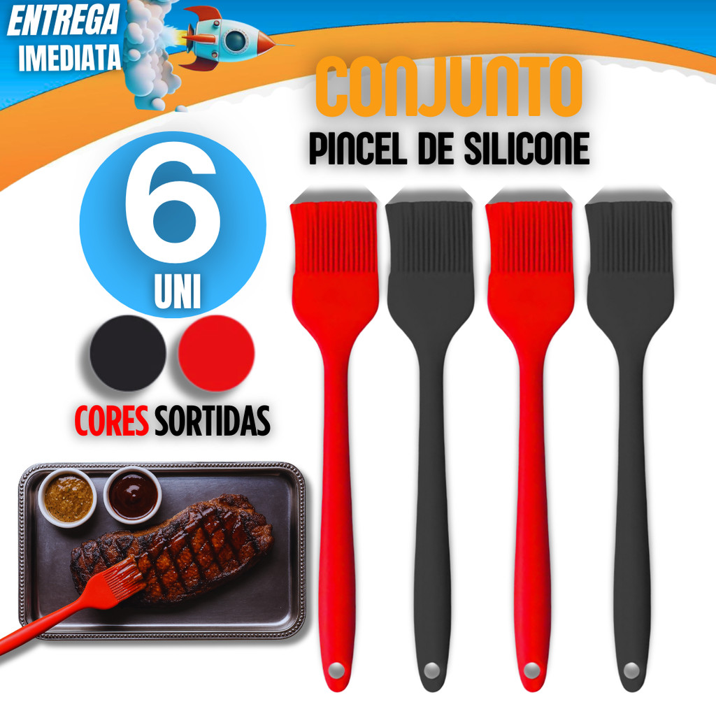 Kit 06 Pincel de Silicone Culinário – Utensílio de Cozinha Multiuso para Untar Formas, Pincelar Bolos e Carnes